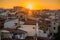 Florence sunset skyline panorama on the characteristic roofs and terraces, Tuscany, Italy