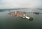 Flores island in Guatemala. Morning Misty Light with Lake Peten Itza in background