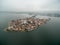 Flores island in Guatemala. Morning Misty Light with Lake Peten Itza in background