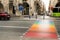 Floriana., Malta, August 2019. A multi-colored pedestrian crossing through the main street of the city.