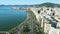 Florianopolis center and coastline. Urban view of architectural landscape. Aerial view