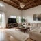 Florida, 27 July 2021: Spacious Big Living Room Of Luxurious Estate With Wooden Elements Modern Mansion Interior With With A