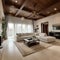 Florida 27 July 2021: Spacious Big Living Room Of Luxurious Estate With Wooden Elements Modern Mansion Interior With With A