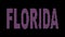 Florida. Animated appearance of the inscription. Isolated Letters from pixels. Purple, magenta colors.