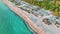 Florida Blind Pass beach with soft white sand on Manasota Key, USA. People enjoying vacation time bathing in warm gulf