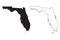 Florida FL state Maps USA. Black silhouette and outline isolated on a white background. EPS Vector