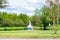 Florida lake and green bench