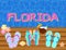 Florida lettering Vector tropical letters, with beach icons on blue water backround
