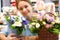 Florist fresh bouquets. florist salesperson places an order. selling fresh flowers retail