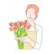 Florist girl with a bouquet of beautiful flowers of tulips