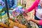 Florist making a flower composition. Wedding details. Woman collecting a composition of different, colorful flowers and