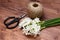 Florist scissors with white narcissi and ball of twine