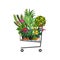 Florist shop.Shopping cart with plants.Flower store flat design.