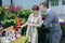 Florist showing color range to customer