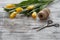 Florist workplace with yellow tulips ready to present