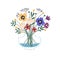 Floristic composition of beautiful garden and meadow flowers in glass vase. Elegant bouquet of wildflowers. Bunch of