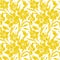 Floristic seamless pattern with closeup yellow silhouettes of daffodil flowers on white.