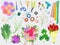 Floristics vector florists hands making beautiful floral bouquet and arranging flowers in flowershop illustration of