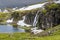 Flotvatnet lake and the waterfall in Aurlandsfjellet mountainous area  in Sogn og Fjordane county of Norway