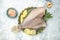 flounder fish raw seafood. banner, menu, recipe place for text, top view