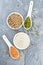 Flour lentil in bowl on stone table top