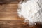Flour powder on wood table. Generate Ai