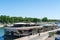 Flow boat, floating restaurant on the Seine river in Paris