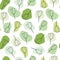 Flower in abstract green colored shapes. Minimal botanical seamless pattern. Simple repeating pattern. Pastel colors