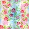 Flower arrangement of roses on a watercolor background. Roses. Seamless background. Collage of flowers and leaves.