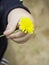 Flower in baby hand,Little hand with flower,baby hand holding yellow flower