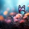 Flower background adorned with butterfly and mesmerizing bokeh lights