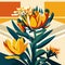 Flower background with yellow and orange crocus. Vector illustration. Generative AI