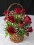 Flower basket on white tablecloth