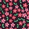 Flower batik pink red green dark seamless pattern