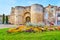 The flower bed in Boulevard Itam with a view of Condamine Gate, Tarascon, France