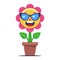 The flower blooms and sunbathes in the sun. plant in glasses. cute character on a white background.