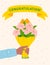 Flower bouquet banner. Hand hold flowers. Rose bunch for gift, beautiful floral romantic card. Congratulation banner