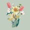 Flower Bouquet floral bunch, design object, element. Tulips, daffodils flowers, rustic floral