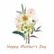 Flower Bouquet floral bunch, design object, element. Tulips, daffodils flowers, rustic floral elegant wedding card.