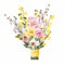 Flower Bouquet floral bunch, design object, element. Tulips, daffodils, sukura, Forsythia flowers, rustic floral elegant wedding.