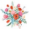 Flower bouquet vector illustration. Top view. Spring floral elements for card template design. Cute creative foliage