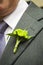 Flower boutonniere on the lapel