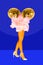 Flower buds, eyes and women`s beautiful legs in acid color tights and high heels shoes on a colorful background. Disco