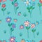 Flower butterfly smile fresh blue seamless pattern