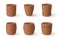 Flower clay pots various shaped realistic earthenware set. Crockery assortment.