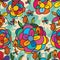 Flower colorful bird stylish seamless pattern