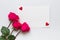 Flower composition with rose bouquet and hearts with copy space