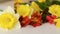 Flower decor yellow narcissus red alstroemeria