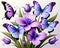 Flower decoration bouquet purple blue colors butterfly arrangement