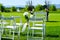 Flower decoration at an outdoor wedding